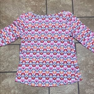 Floral 3/4 Sleeve Small Crew Neck Top with Button Details Spring Cheerful